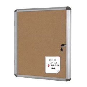 Bi-Office Lockable Cork Notice Board, 720 x 981mm [9 x A4]