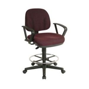 Drafting Chair, Adjustable Height, With Arms, Fabric, Burgundy - TAIWAN
