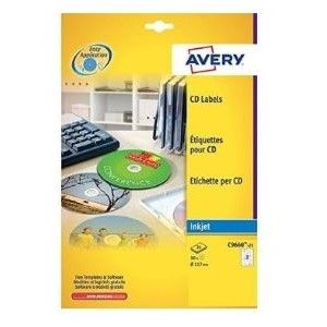Avery C9660-25 High Gloss CD Labels, Ø 117 mm for Inkjet Printers PK/50