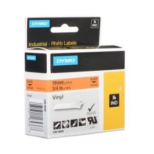 Dymo 18436 Vinyl Tape - Black on Orange 3/4" [19mm X 5.5m]
