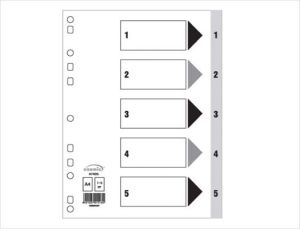 Index Divider, PVC Grey w/numbers, A4, 1 - 6