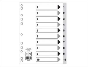 Index Divider, PVC Grey w/numbers, A4, 1 - 10 