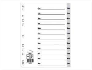 Index Divider, PVC Grey, A4, Jan-Dec 