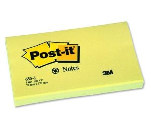 Post-it® Notes 3" x 5", Canary Yellow, 100 Sh/Pad, [Ref: 655]