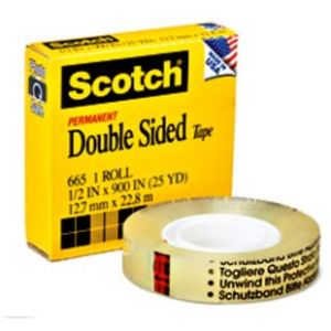 3M Scotch 665-1225 Double Sided Tape, 1/2" X 25 Yards
