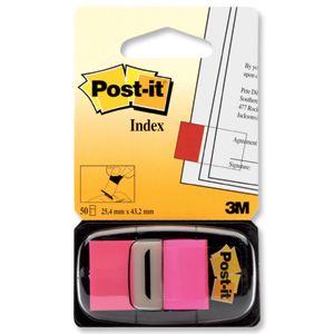 Post-it® Flags, 25x43mm, Bright Pink, 50Flags w/dispenser, [Ref: 680-21]