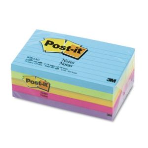 Post-it® Notes 3" x 5", Ultra Colors, Lined, 100 Sh/Pad, 5 Pads/Pack, [Ref: 635-5AU]