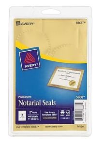 Avery® 5868 Print-or-Write Notarial Seal Labels, Gold, Pack of 44