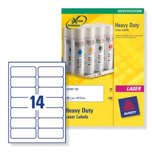 Avery® L7063-20 Heavy Duty Laser Labels, 99.1 x 38.1 mm, [Pack of 20] 280 Labels 