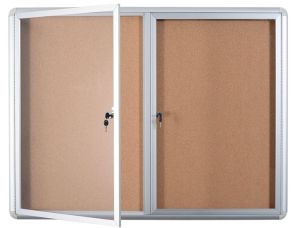 Bi-Office Lockable Cork Notice Board, 1220 x 915 mm, 2 Swing Doors 