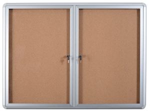 Bi-Office Lockable Cork Notice Board, 1220 x 915 mm, 2 Swing Doors 