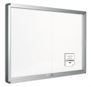 Bi-Office Lockable Drywipe Magnetic Display Case, 967 x 1146mm [15 x A4], 2 Sliding Doors