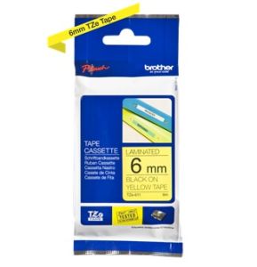 Brother TZ-611 P-touch® Label Tape, 6mm, (1/4"), Black on Yellow 