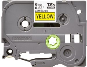 Brother TZ-611 P-touch® Label Tape, 6mm, (1/4"), Black on Yellow 