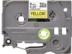 Brother TZ-621 P-touch® Label Tape, 9mm, (3/8"), Black on Yellow