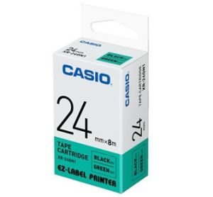 Casio XR-24GN1 Tape Cassette, 24mm X 8mm, Black on Green