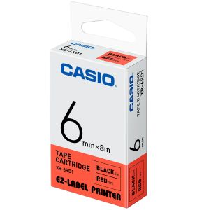 Casio XR-6RD1 Tape Cassette, 6mm X 8mm, Black on Red