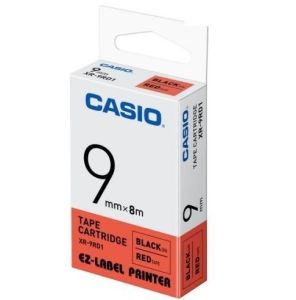 Casio XR-9RD1 Tape Cassette, 9mm X 8mm, Black on Red