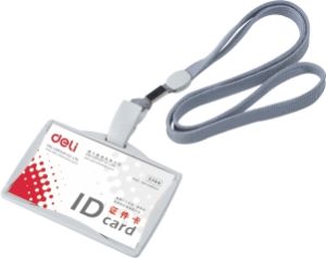 Deli 5744 Name Badge with Lanyard, Hard Cover - Grey