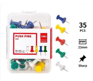 Deli E0021 Push Pins, Assorted Colors, 35 Pcs/Box