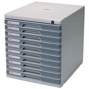 Deli 977-10 10-Drawer Cabinet, With Front Lock, Grey & Dark Grey