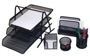 Metal Mesh Desk Set, 5 Pcs, 3 Layers Black 