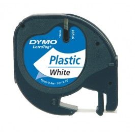 Dymo LetraTag Plastic Tape, 12mm X 4m, [White - 91201]