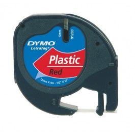 Dymo LetraTag Plastic Tape, 12mm X 4m, [Red - 91203]