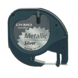 Dymo LetraTag Plastic Tape, 12mm X 4m, [Metallic Silver - 91208]