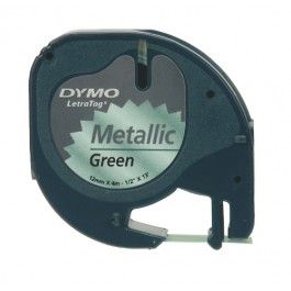 Dymo LetraTag Plastic Tape, 12mm X 4m, [Metallic Green - 91209]