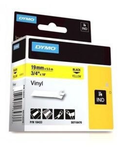 Dymo 18433 Vinyl Tape - Black on Yellow 3/4" [19mm X 5.5m]