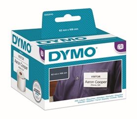DYMO S0929110 Name Badge Cards, White, 62 x 106 mm, [250 Cards/Roll]
