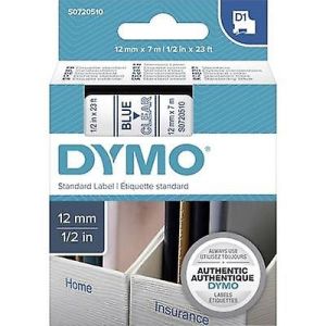 Dymo 45011, D1 Tape,12mm x 7m, Blue on Transparent