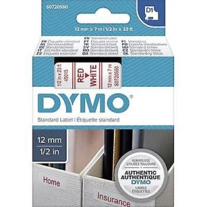 Dymo 45015, D1 Tape,12mm x 7m, Red on White