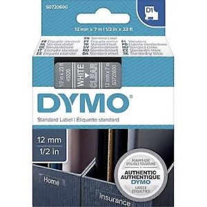 Dymo 45020, D1 Tape,12mm x 7m, White on Transparent