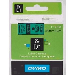 Dymo 53719, D1 Tape, 24mm x 7m, Black on Green 