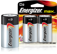 Energizer [E95BP2] Alkaline Batteries, D-Cell, 2/Pack 