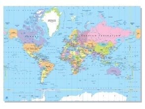 Laminated World Map Political, 70 X 100cm - English