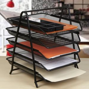 Metal Mesh Letter Tray, 5 Tier, Black 