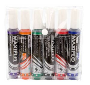Maxiflo MWL6-6 Whiteboard Marker, Chisel Point 6/Wallet
