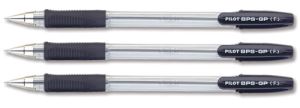 Pilot BPS-GP Ballpoint Pen Rubberised Grip, Fine 0.7mm, Black, 12/Pack