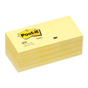 Post-it® Notes 1.5"x2", Canary Yellow, 100 Sh/Pad, [Pack of 12 Pads]. [Ref: 653]