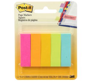 Post-it® Page Markers, 5 X 100 sh/Pack, 1/2" x 1 3/4" [670-5AN] Neon Colors 