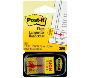 Post-it® Flags 25x43mm, "Sign Here" 50 Flags w/dispenser, [Ref: 680-9]
