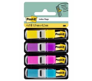 Post-it® Flags 12x43mm, 4 Bright Colors, 35Sh/Color, [Ref: 683-4AB]