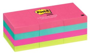 Post-it® Notes 1.5"x2" Neon Colors, 100 Sh/Pad, [Pack of 12 Pads]. [Ref: 653AN]