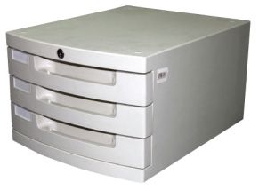 Partner 3 Drawer Cabinet, With Front Lock, Grey, (Ref: PT-32K) 