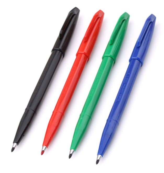 Pentel Original Sign Pen S520 Fibre Tip Marker Pens Colour Fineliner - 2mm Nib 1mm Line Width - Pack Of 8 (Green